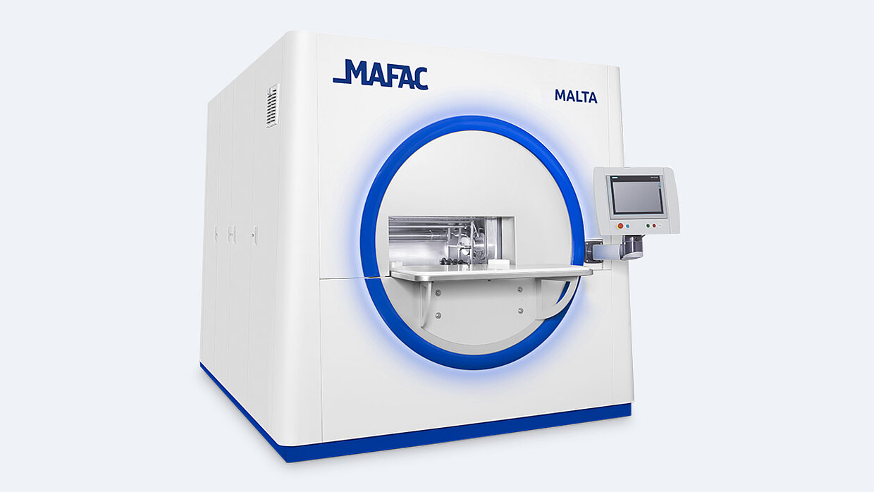 Perspektivische Aufnahme einer MAFAC MALTA Reinigungsanlage zur Bauteilreinigung