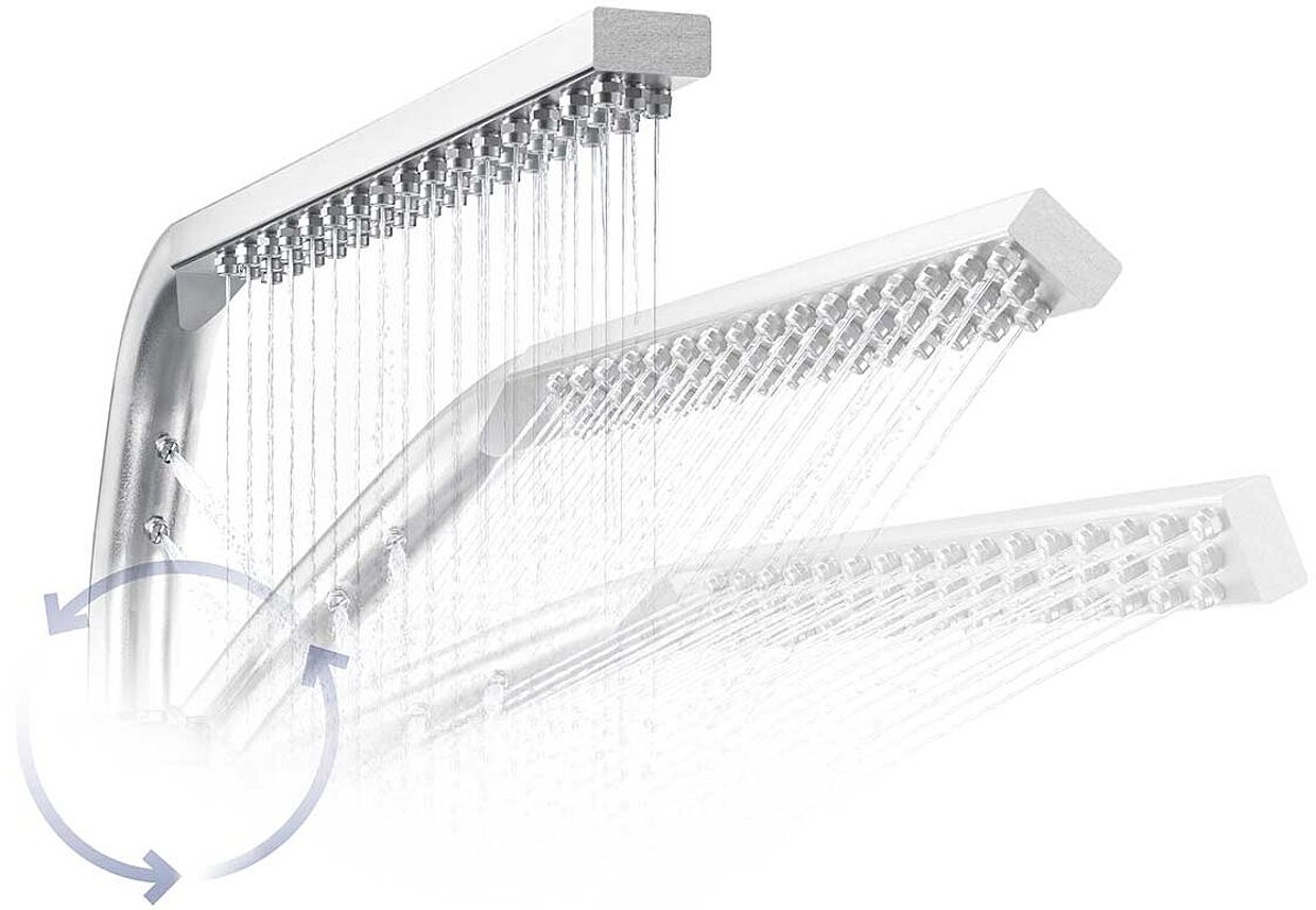 Düsenarm einer industriellen Reinigungsanlage in drei verschiedenen Positionen dargestellt