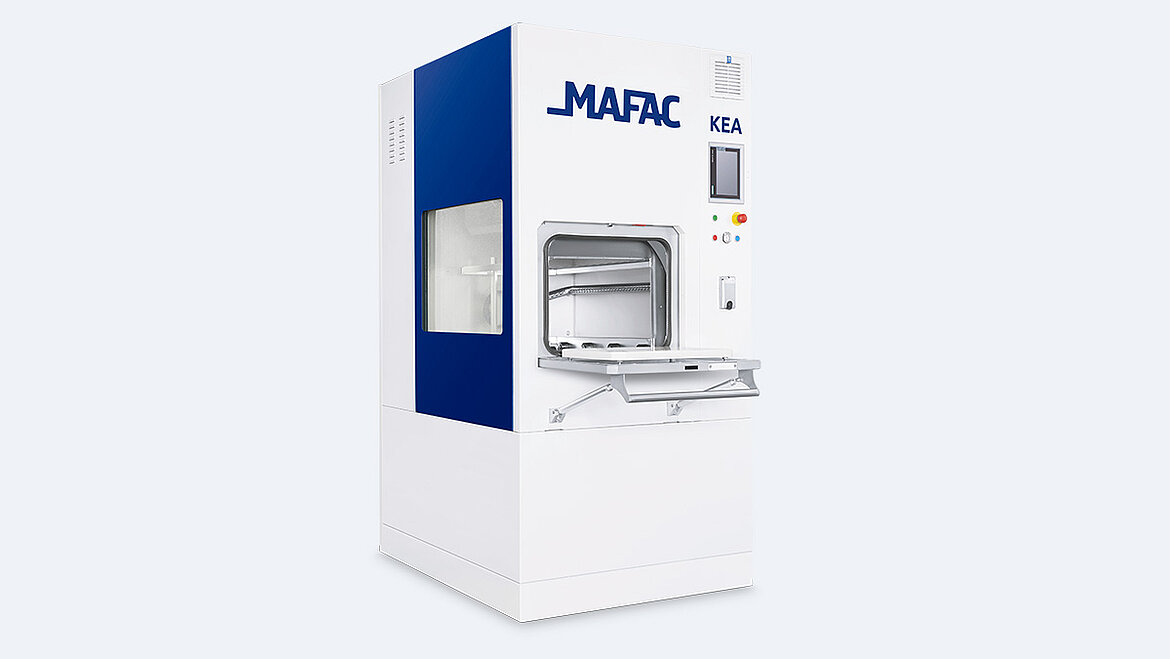 Perspektivische Aufnahme einer MAFAC KEA Reinigungsanlage zur Bauteilreinigung