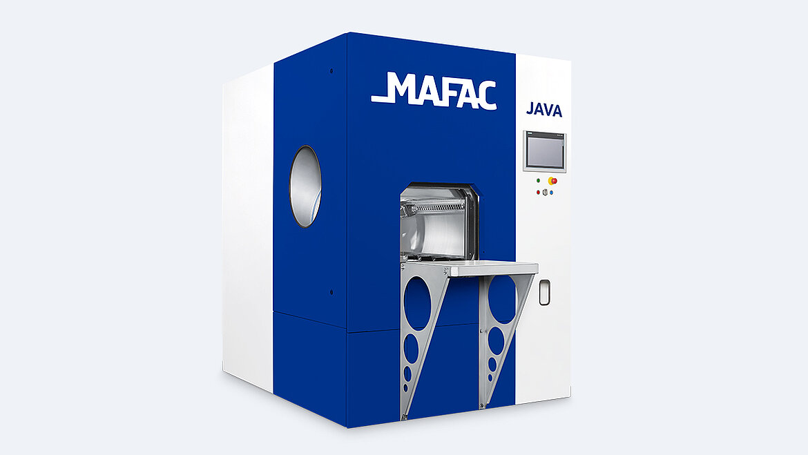 Perspektivische Aufnahme einer MAFAC JAVA Reinigungsanlage zur Bauteilreinigung